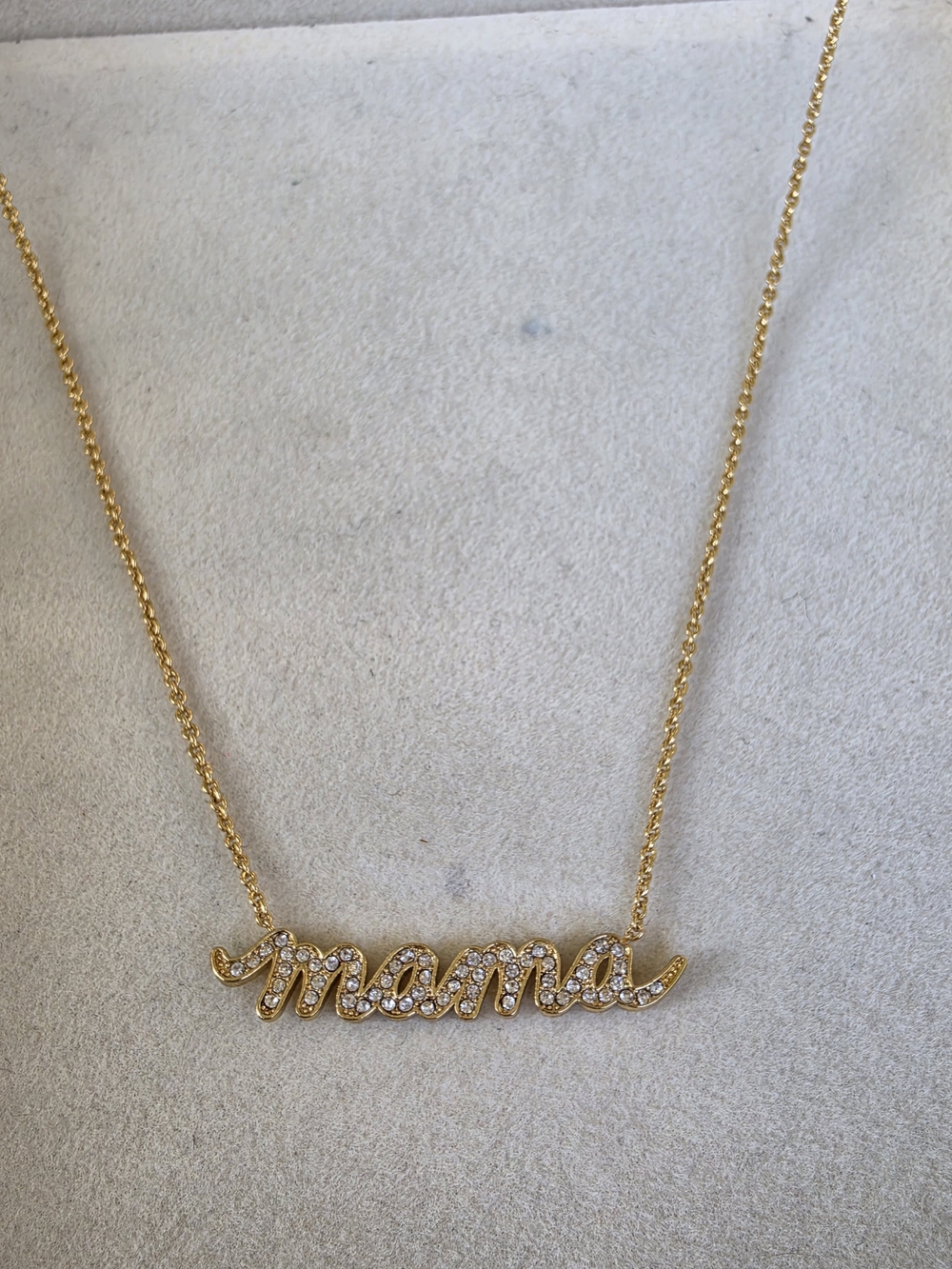 18" Fossil Gold Script 'mama' Crystal Pendant Necklace